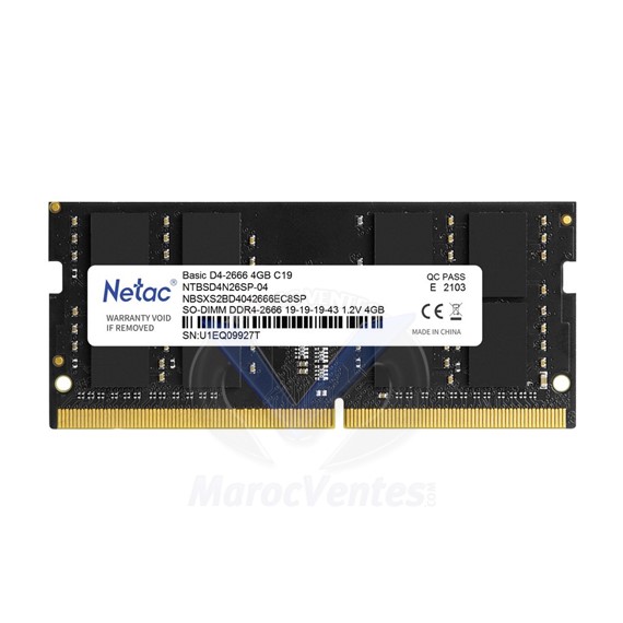 Barette Mémoire 4GB DDR4 SODIMM 2666Mhz C19 1.2V NTBSD4N26SP-04