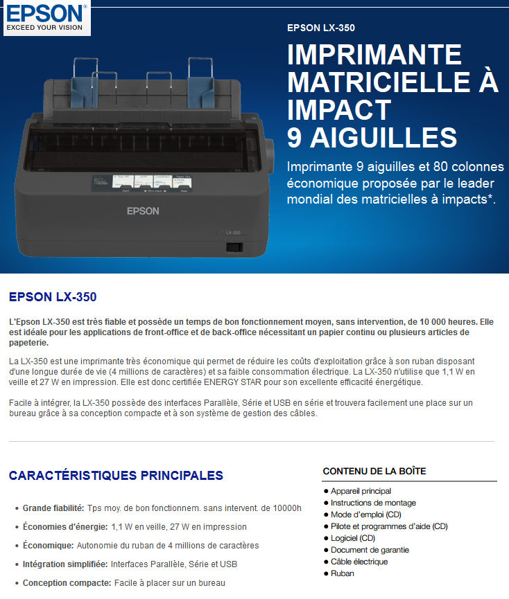 Acheter Imprimante Epson Matricielle LX-350 EU 220V Maroc
