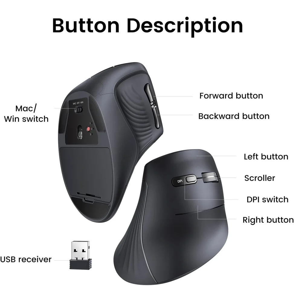 ugreen souris Vertical Wireless black MU008 25444
